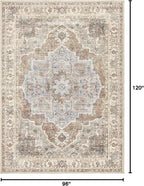 8x10 Washable Area Rug: Vintage Neutral Soft Non Slip Thin Large Floor Carpet - Image 2