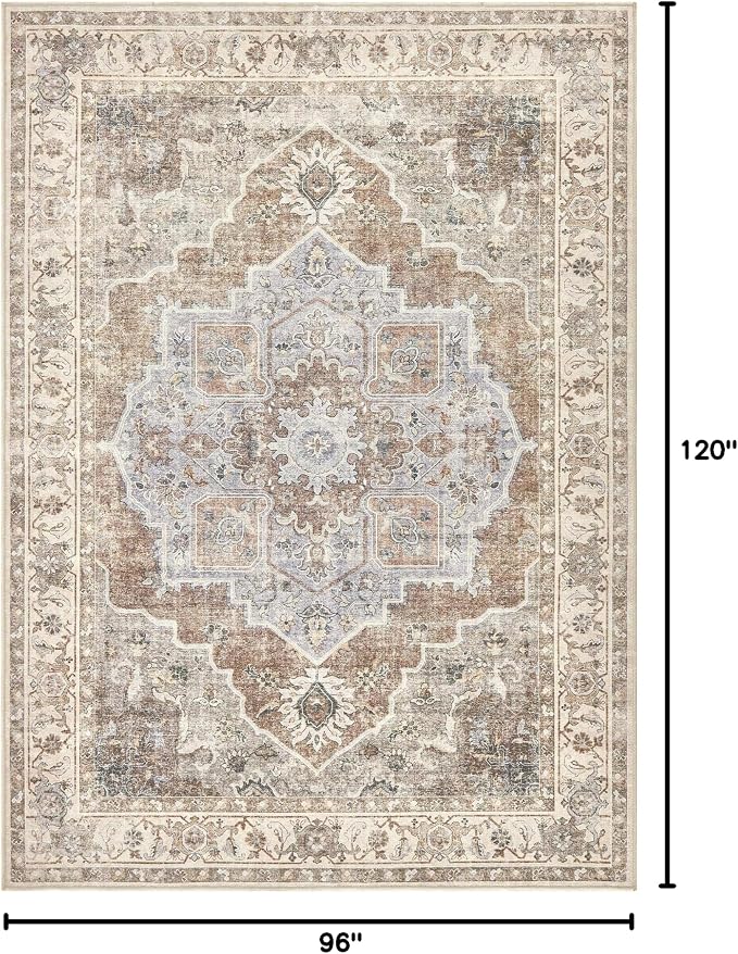 8x10 Washable Area Rug: Vintage Neutral Soft Non Slip Thin Large Floor Carpet - Image 2