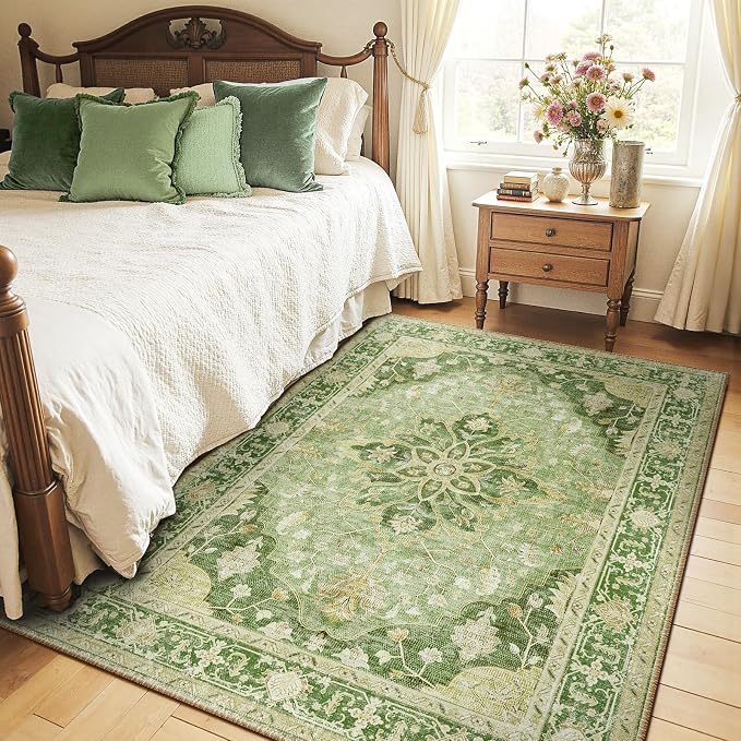 RELEANY Area Rugs 4'x5' Washable Non-Slip, Floral Vintage Distress Medallion - Image 2