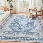 5x7 Blue Area Rugs, Washable Living Room Rug, Vintage Boho Carpet, Non Slip & by Carpelux