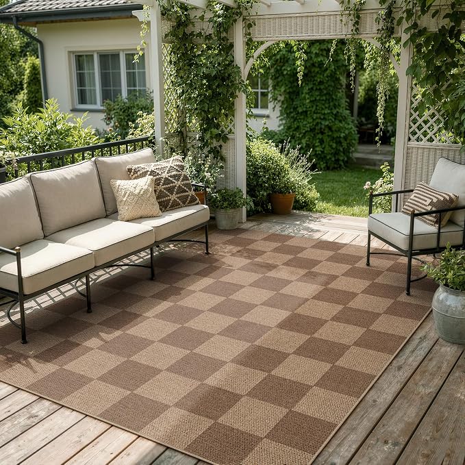 Lahome Colette Checkered Easy Jute Living Room Rugs, 5x7 Large Dining Room by Lahome