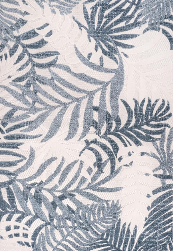 JONATHAN Y Tropics Palm Leaves Indoor Outdoor Area Rug 8X10 Cream/Dark Blue - Image 7