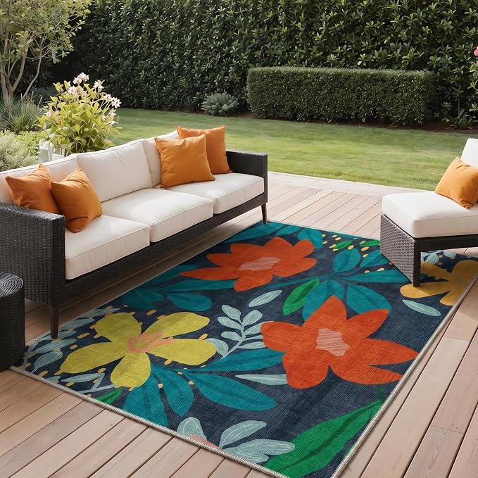 GENIMO Indoor Outdoor Area Rug 5'x7', Machine Washable Rugs by GENIMO