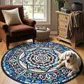 jinchan Mandala Round Rug 6ft Blue Boho Washable Rug Moroccan 6' Round Modern by JINCHAN