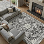 DCX Machine Washable Black Area Rug 8x10, Non Slip Stain Resistant Vintage - Image 2