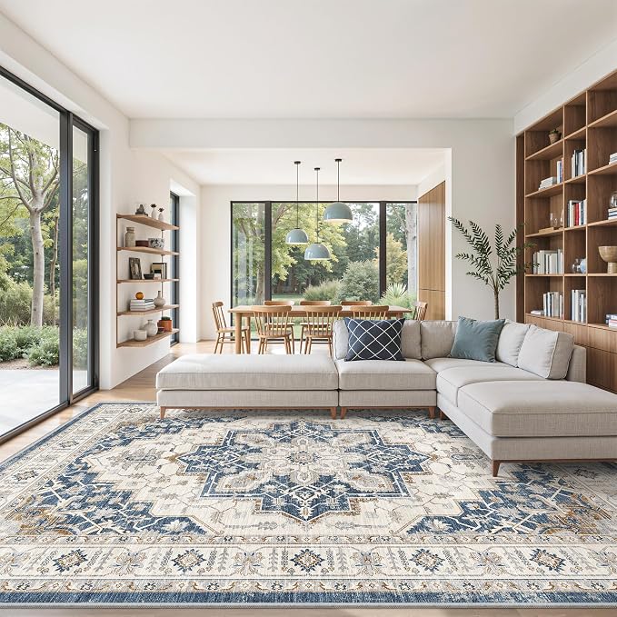 befbee 8x10 Area Rug for Living Rooms, Stain Resistant Neutral Washable Rugs by Befbee