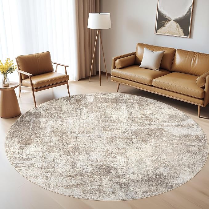 8ft Round Rug Living Room Rugs: 8x8 Washable Circle Large Abstract Modern Soft - Image 8