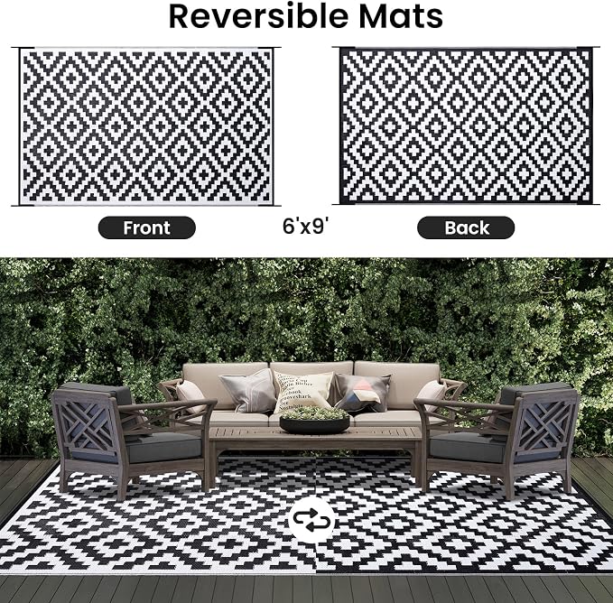 Smiry Waterproof Outdoor Rug 6x9 ft, Reversible Plastic Straw Patio Camping Rugs - Image 3