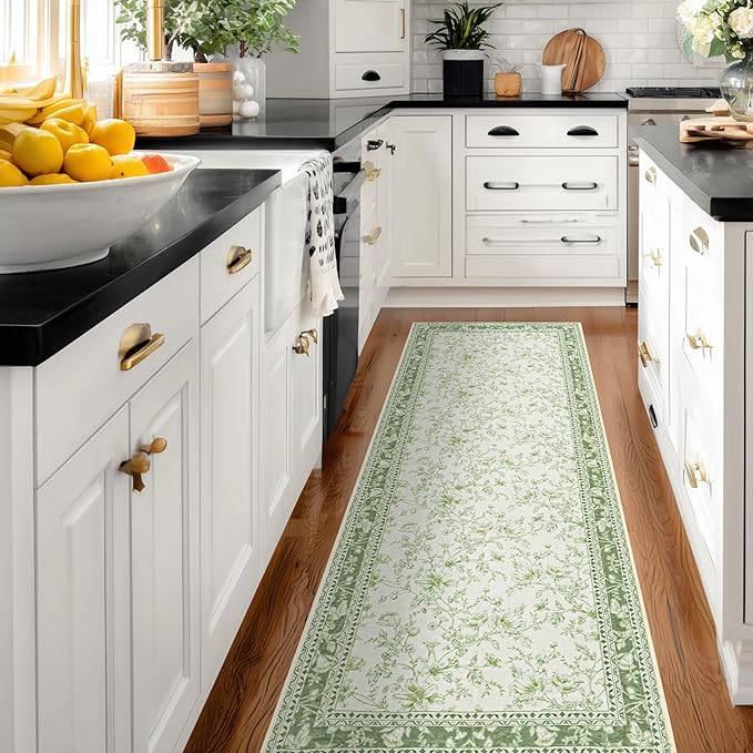 Sage Green Runner Rug 2x6 for Hallways, Non-Slip Washable Kitchen Runner by BILEEHOME