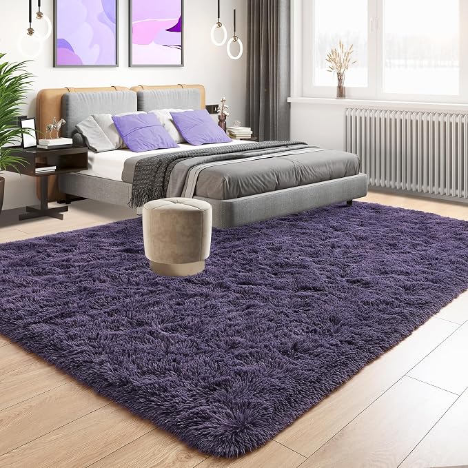 Tepook 5x8 Area Rugs for Living Room, Soft Fluffy Shag Gray Purple Rug for - Image 3