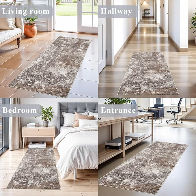 2x5 Washable Kitchen Rug Runner – Non-Slip Abstract Modern Neutral Small Rug - Image 3