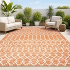 JONATHAN Y Moroccan Geometric Indoor Outdoor Area Rug 3X5 Orange/Cream by JONATHANY
