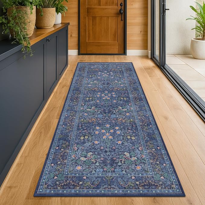 Dark Blue 3x10 Extra Long Wide Runner Rug by HazoHaus