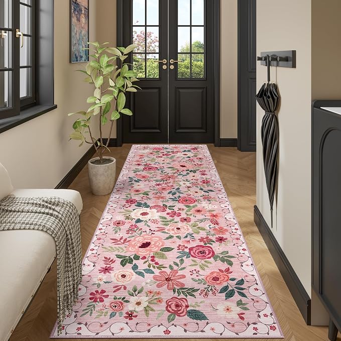DUKINO 3x10 Runner Rug for Hallway, Washable Kitchen Floral Runner Rug - Image 4