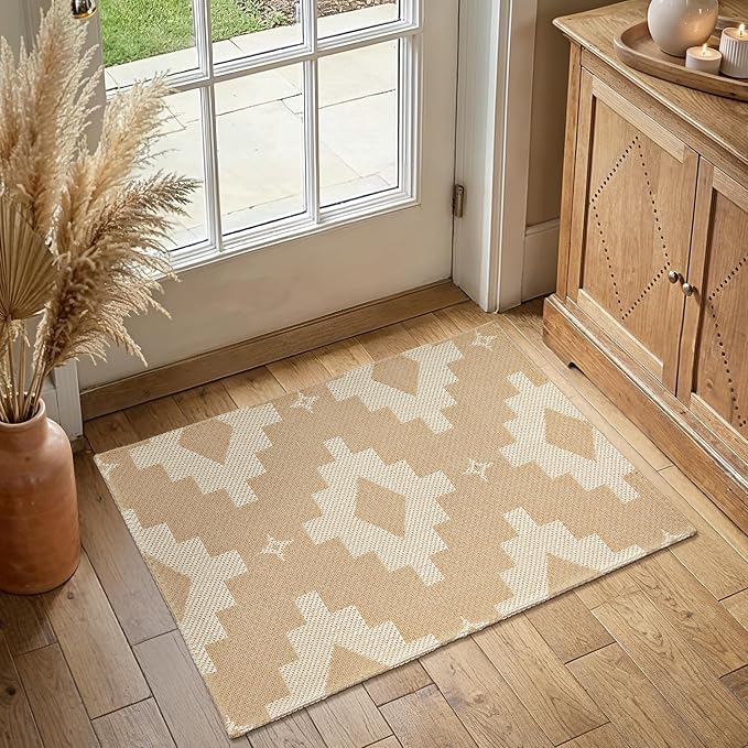 MatEssenz 2x3 Washable Entryway Rug, Woven Boho Geometric Indoor Front Door Mat by MatEssenz