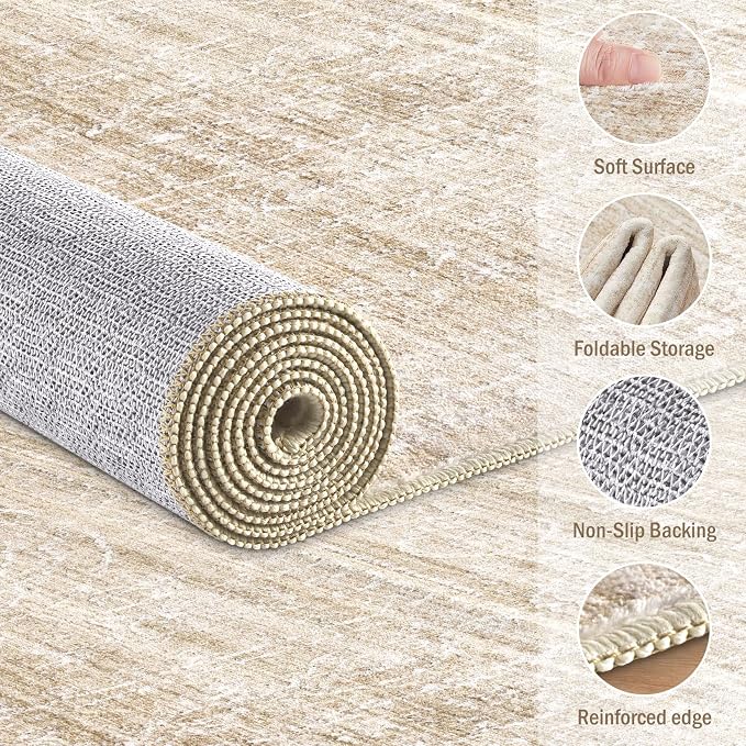 7x9 Area Rug Living Room: Washable Large Neutral Soft Rug Farmhouse Stain - Image 3