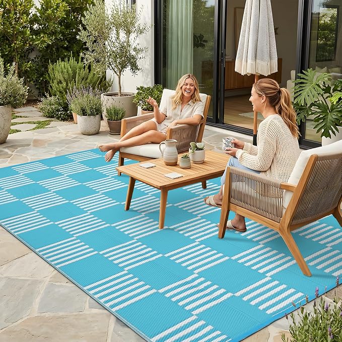 Garvee Waterproof Outdoor Rug 6x9, Checkered Foldable Plastic Straw Patio by Garvee