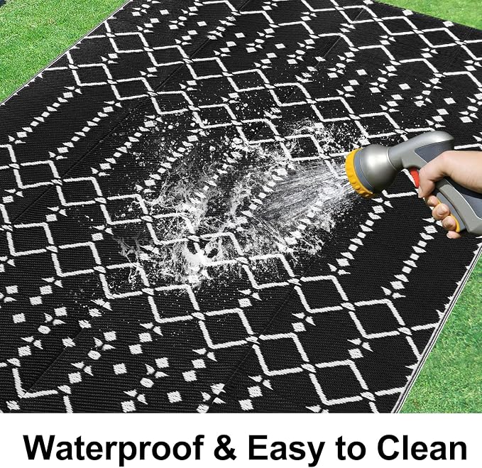 Smiry Outdoor Rug 8x10 ft, Waterproof Reversible Plastic Straw Rugs, Boho - Image 2