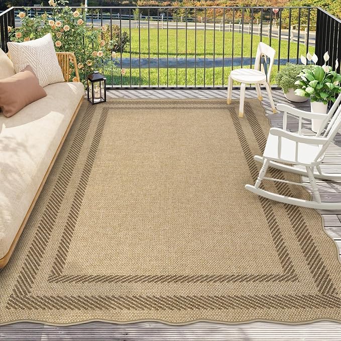 LIVEBOX Scalloped Washable 8x10 Rug, Easy Jute Tan Rug - Image 9