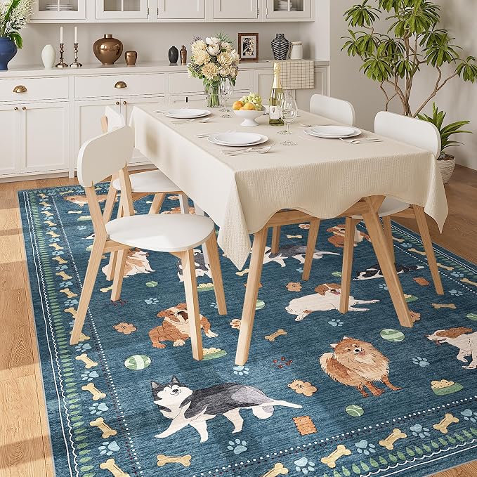 DUKINO 6x9 Rug for Living Room, Lightweight Animal Dog Print Washable Area Rug - Image 2