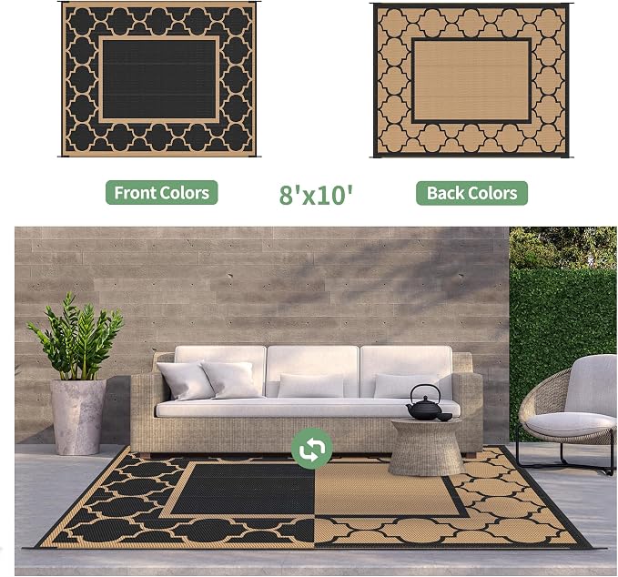 GENIMO Outdoor Rug 8' x 10' Patio Waterproof, Foldable Reversible Plastic Straw - Image 4