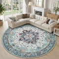 RELEANY Area Rugs Round 10ft Washable Non-Slip, Floral Vintage Distress by RELEANY