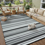 Outdoor Plastic Straw Rug Waterproof Patio 6x9 Black White Stripe Mat by WondRg