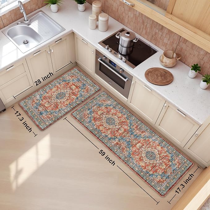 Boho Kitchen Mats for Floor 2 Piece Set Anti Fatigue Cushioned PVC Kitchen Rugs - Image 2