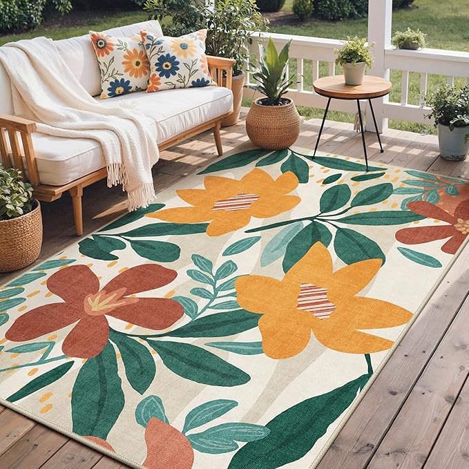 GENIMO Indoor Outdoor Area Rug 6'x9', Machine Washable Rugs by GENIMO