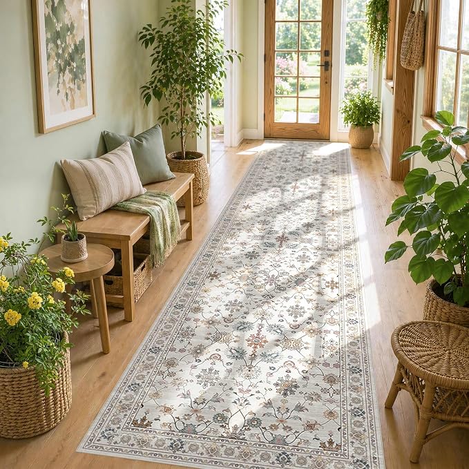 Rugxara 2x10 Floral Runner Rug, Washable Runners by Rugxara