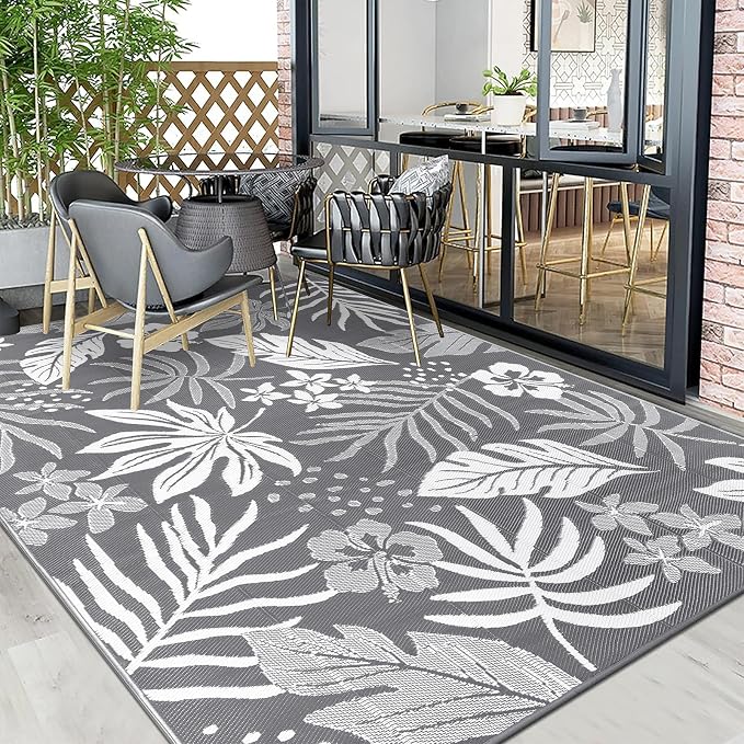 Pauwer Waterproof Outdoor Rug 9x12, Reversible Plastic Straw Patio Camping Rug - Image 8