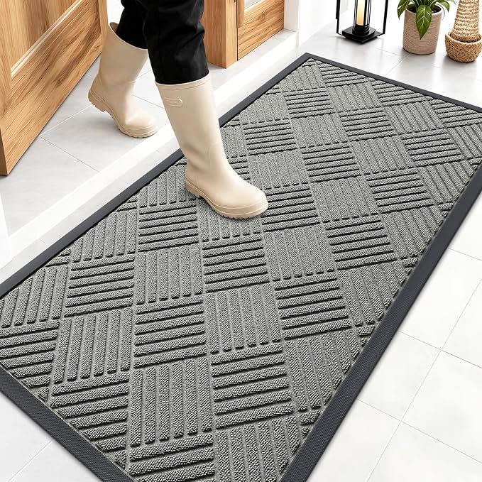 OLANLY Front Door Mat Outside Entrance 47x23, Heavy Duty Sturdy Natural Rubber by OLANLY