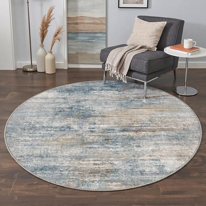 BEIMO Round Rugs 5ft for Living Room Bedroom, Modern Abstract Machine Washable by BEIMO