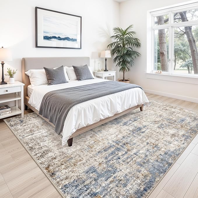10x10 ft Square Living Room Rug – Washable Modern Abstract Area Rug - Image 3