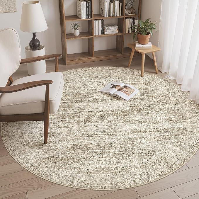 Soalmost 6x6 Brown Round Rug 6ft Living Room Circle Rug Vintage Round Area Rug by Soalmost