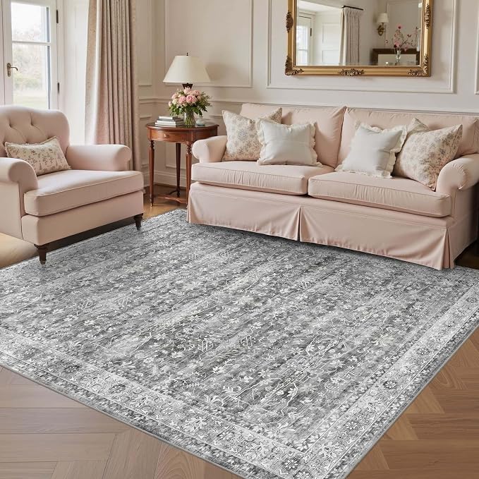 Latte&Fog 5x7 Grey Rugs for Living Room, Vintage Washable Area Rug for Bedroom - Image 3
