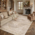9x12 Neutral Area Rug Beige Vintage Living Room Bedroom Washable Carpet - Image 3
