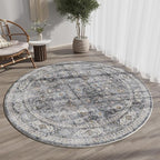 Rugcomf Round Rug 4ft Washable Circle Rug Non Slip Low Pile Boho Small Circular by Rugcomf