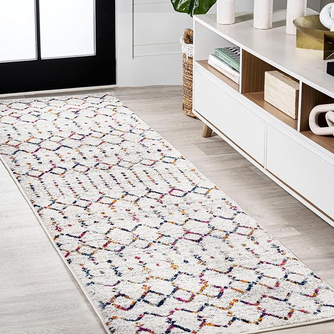 JONATHAN Y Boho Vintage Diamond Cream/Multi Runner Rug 2X8 ft, Moroccan Hype by JONATHANY