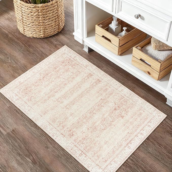 Pink Small Throw Rug for Bedreoom 2x3 Washable Boho Vintage Distressed - Image 7