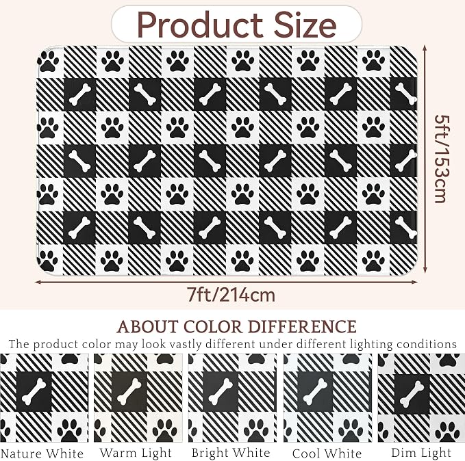 Area Rugs Paw Bone Plaid Modern Neutral Large Living Room Carpet Checkered Dog - Image 2