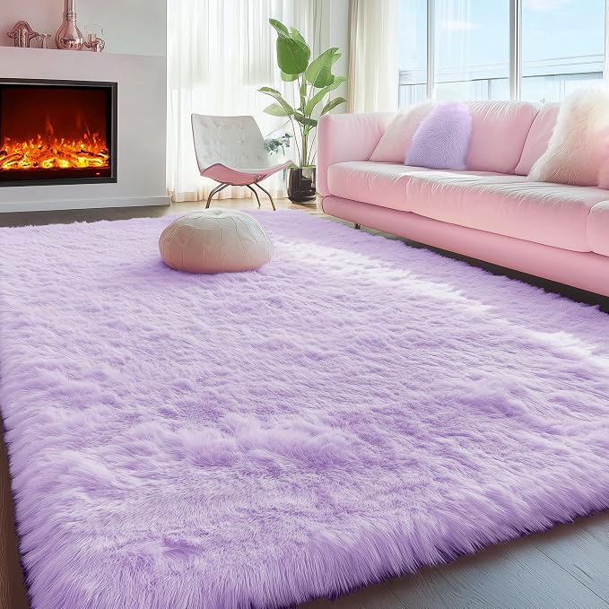 PAGISOFE Fluffy Soft Purple Rug 4' x 6' Rug, Shaggy Rugs by PAGISOFE