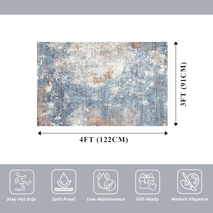 3x4 Washable Entryway Rug – Non-Slip Modern Abstract Small Area Rug - Image 2