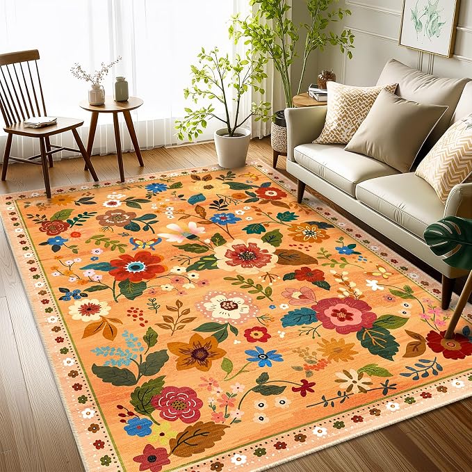 RELEANY Floral 4x6 Area Rugs Washable Print Boho Cute Carpet Non Slip Flower - Image 5