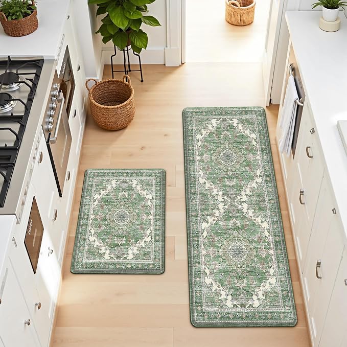 Boho Kitchen Mats for Floor 2 Piece Set Anti Fatigue Cushioned PVC Kitchen Rugs - Image 8