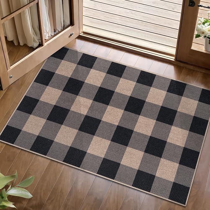 Tangsoo Checkered Easy Jute Rug, 2x3 Washable Ultra Thin Rug by Tangsoo