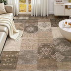 UERMEI 5x7 Area Rug for Living Room, Washable Brown Modern Geometric Patchwork - Image 8