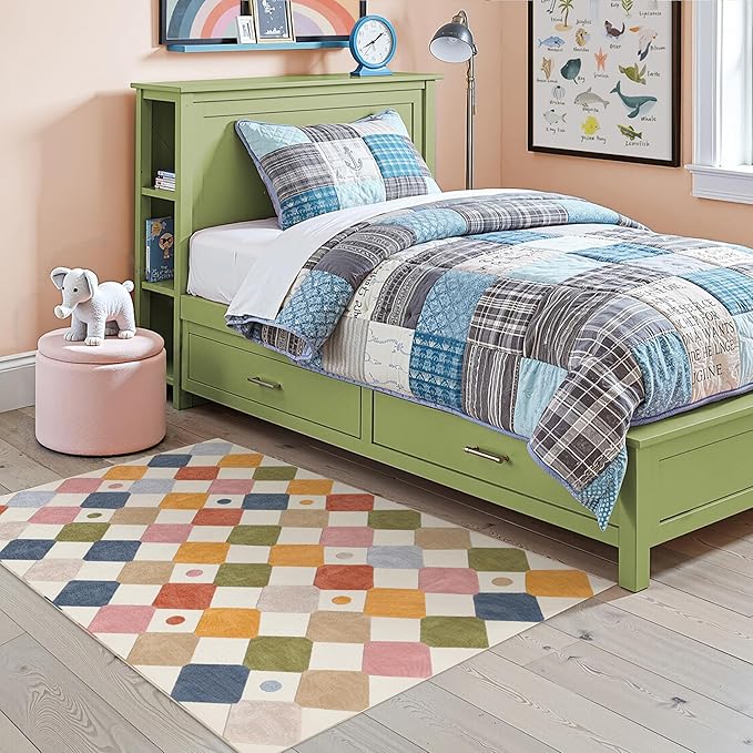 jinchan Macy 3x5 Area Rug for Kids Room Modern Colorful Checkered Diamond - Image 3