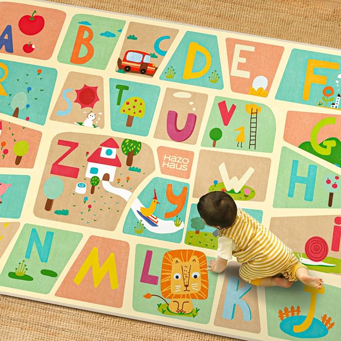 ABC Alphabet Rug for Nursery Room – 5x8 Baby Play Mat for Preschool, Washable by HazoHaus