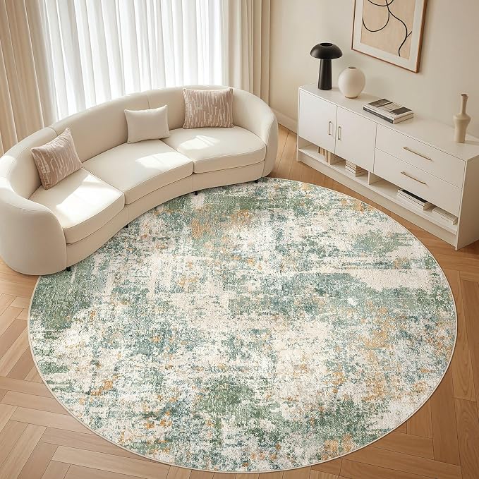 10ft Round Rug Living Room Rugs: 10x10 Washable Circle Large Abstract Modern - Image 8